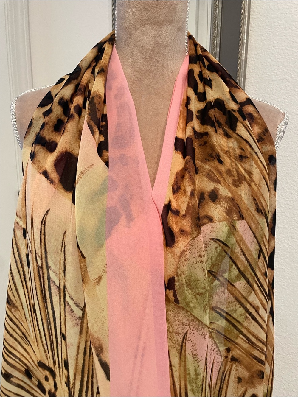 Your Best Look Leopard & Pink Sheer Scarf, 29” X 60”